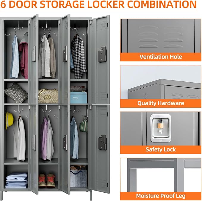 METAN Metal Locker for School Office Gym Bedroom, 6 Doors Steel Storage Locker - Image 7