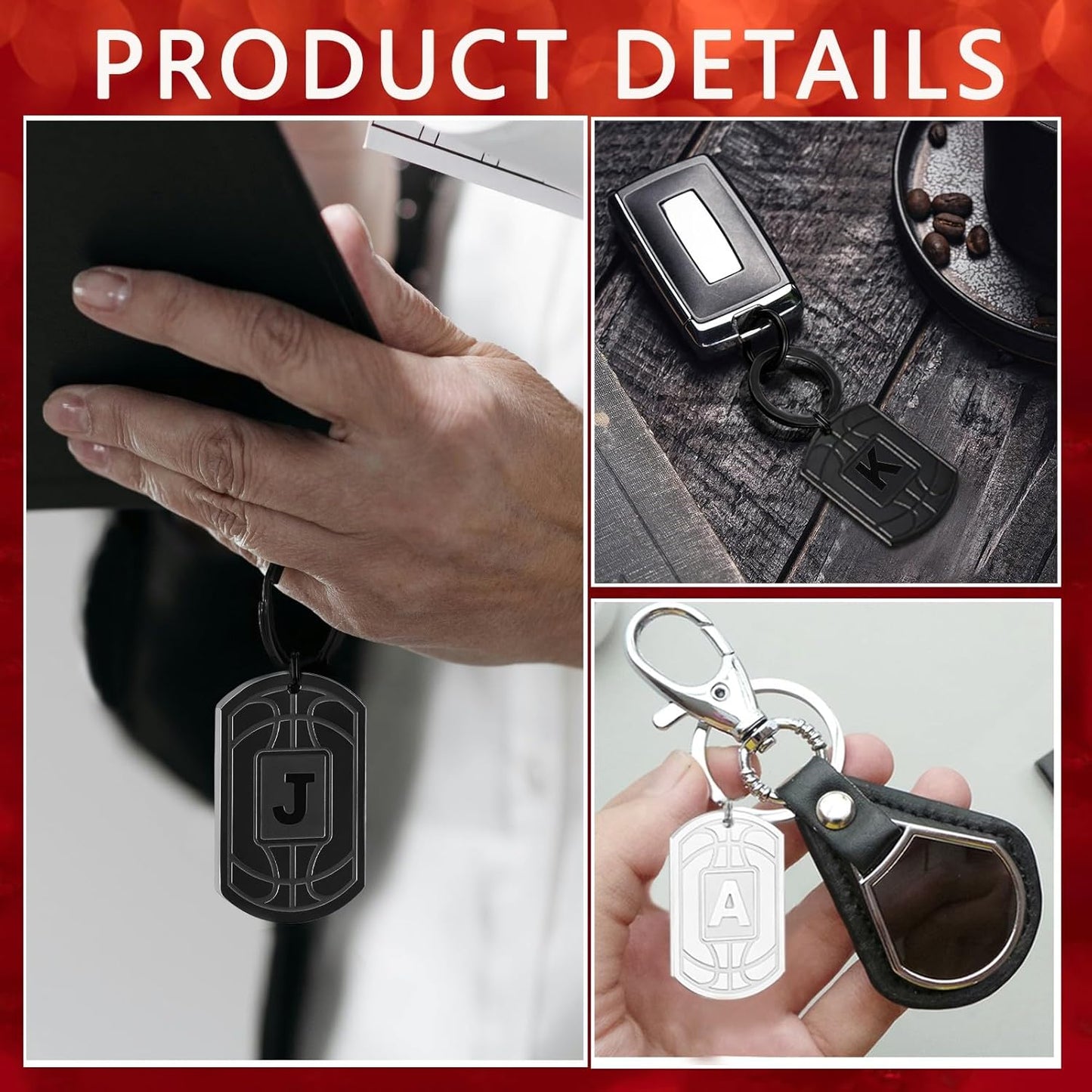 Initial Keychain Gifts for Men,Basketball Dog Tag Mens Keychains for Men Him Dad