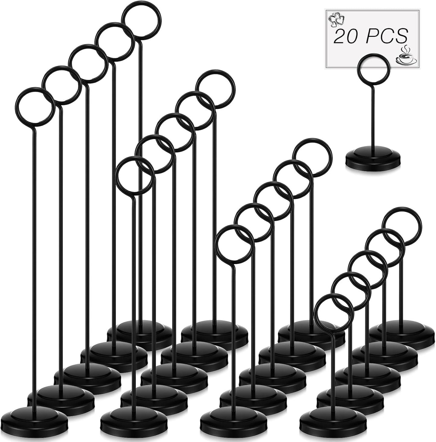 20 Pcs Table Number Holders 4/6/8/10 Inch Place Card Holder Stands Wire Photo Clips Metal Table Card Stands for Centerpieces, Photos, Food Signs, Birthdays, Weddings(Black)