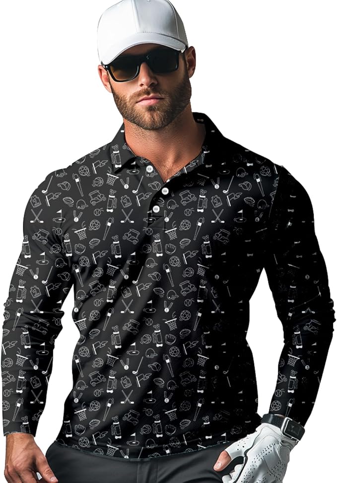 Men's Long Sleeve Golf Shirt Quick Dry 3 Button Work Fishing Outdoor Casual by SQPO