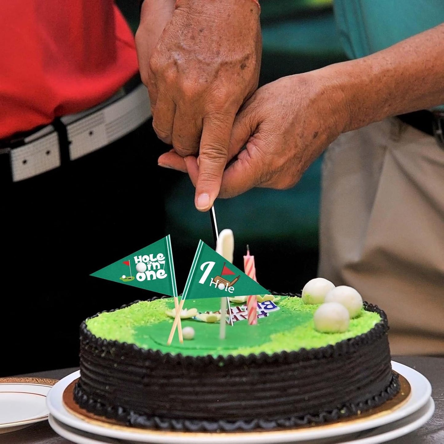 100 Pcs Golf Themed Toothpick Flags Hole in One Cupcake Toppers Birthday Decorations Green Mini Stick Cocktail Picks for Baby 1st Birthday Party Food Bar Decorations