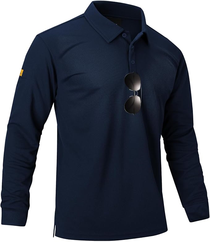 Men's Long Sleeve Polo Shirts 3 Button Down by ZITY