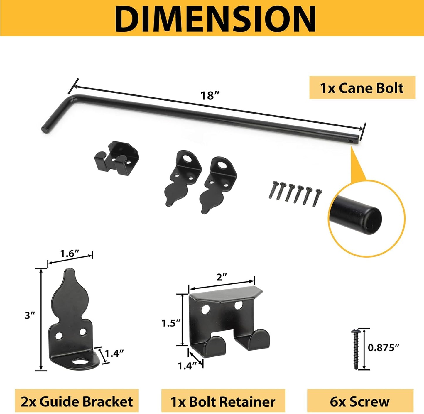 18" Heavy Duty Cane Bolts for Gates with Black Rustproof Powder Upgraded Hardware Gate Drop Rod for Wood PVC Vinyl Fences Gates, Double Doors-1 Pack