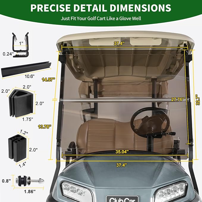 Golf Cart Foldable Windshield 3/16" Thicken Only Fits Club Car Precedent 2004+ - Image 3