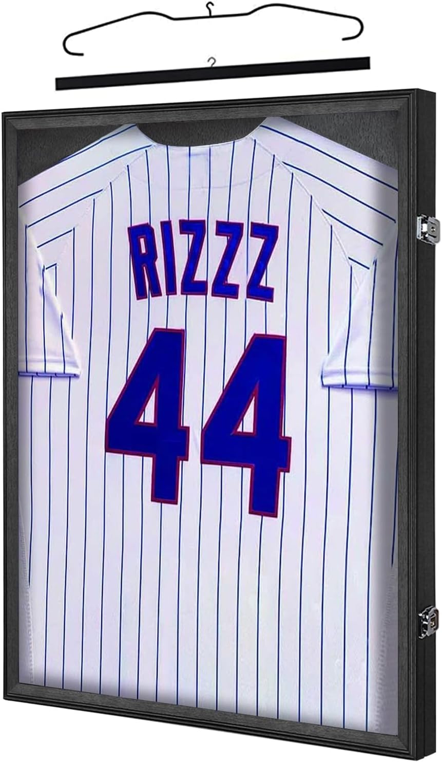 IHEIPYE Jersey Display Case Jersey Frame Large Shadow Box Lockable with UV Protection Acrylic and Hanger for Baseball Basketball Football Soccer Hockey 2XL Sport Jersey Shirt,Black