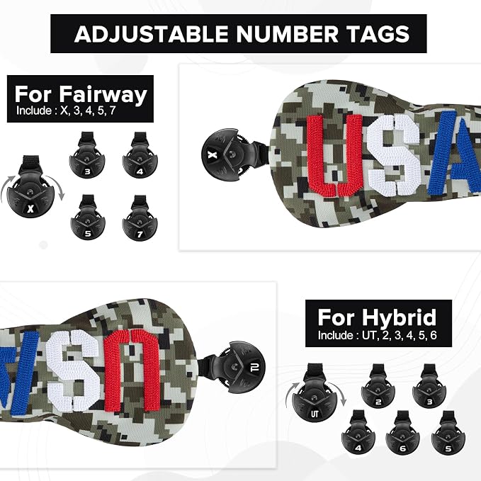Golf Club Head Covers, Camouflage USA Design Golf Driver Covers, Fairway Wood - Image 7