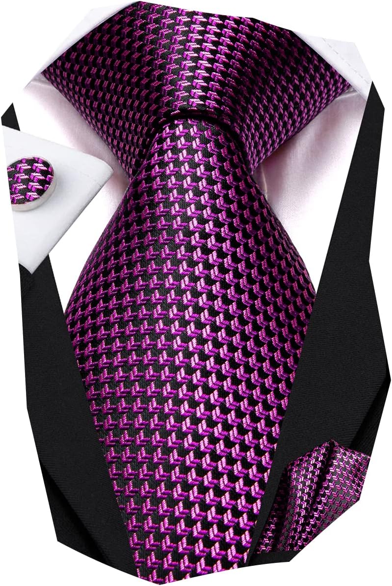 Hi-Tie Men 63inches Tie Set Extra Long Necktie Paisley Tie Pocket Suqare Cufflinks Big and Tall Men Tie