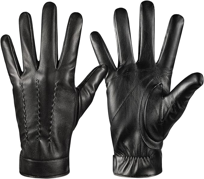 Winter Leather Gloves for Men, Touchscreen Snow Driving Gloves by QUKOPSE