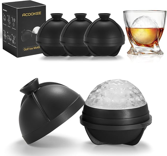 Golf Gifts Ball Ice Maker Mold set of 4, 2.5" Large Sphere Round Ice Cube Mold by ACOOKEE