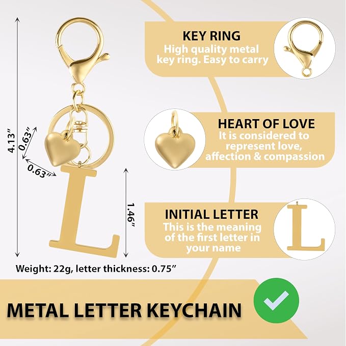 Metal Heart Alphabet Keychain for Women, Girls - Image 2