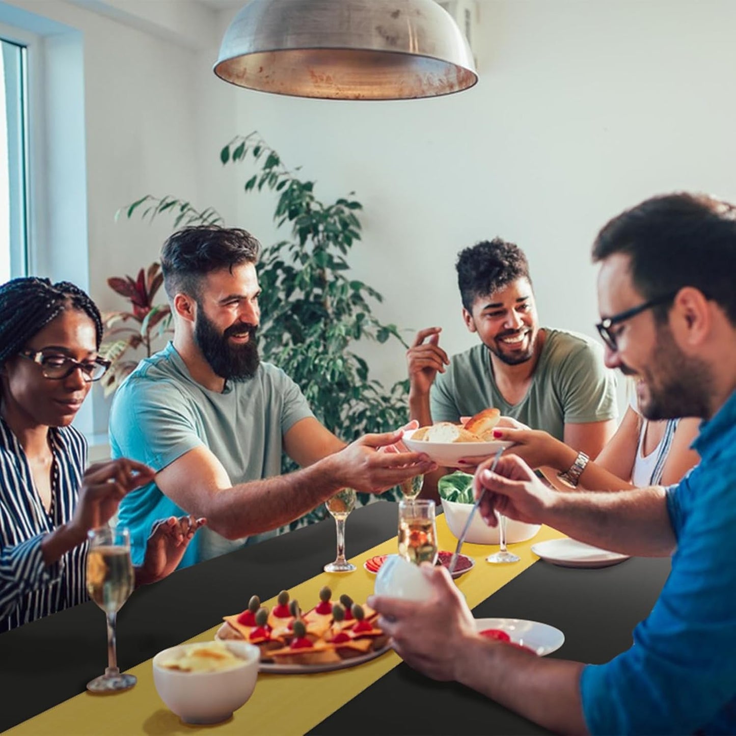 16 Packs Disposable Rectangle Tablecloth and Satin Table Runner, Black and Gold Plastic Table Cloths for Parties Table Cover for Birthday Wedding Anniversary Christmas New Year Party Decorations