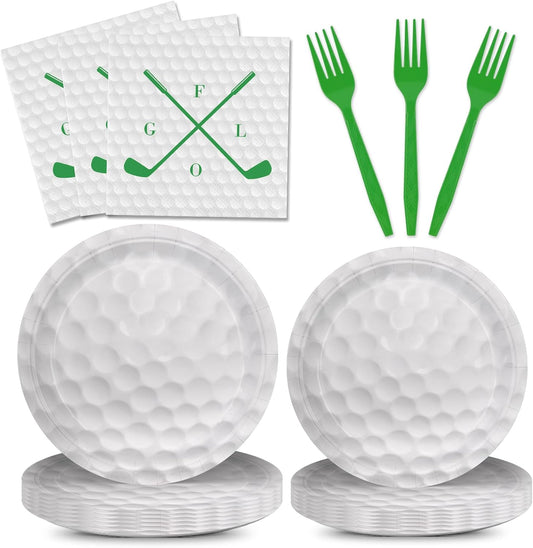 96pcs Golf Party Plates Napkins Golf Birthday Party Supplies Paper Plates Plastic Forks Disposable Tableware Set for Kids Serve 24 Guests