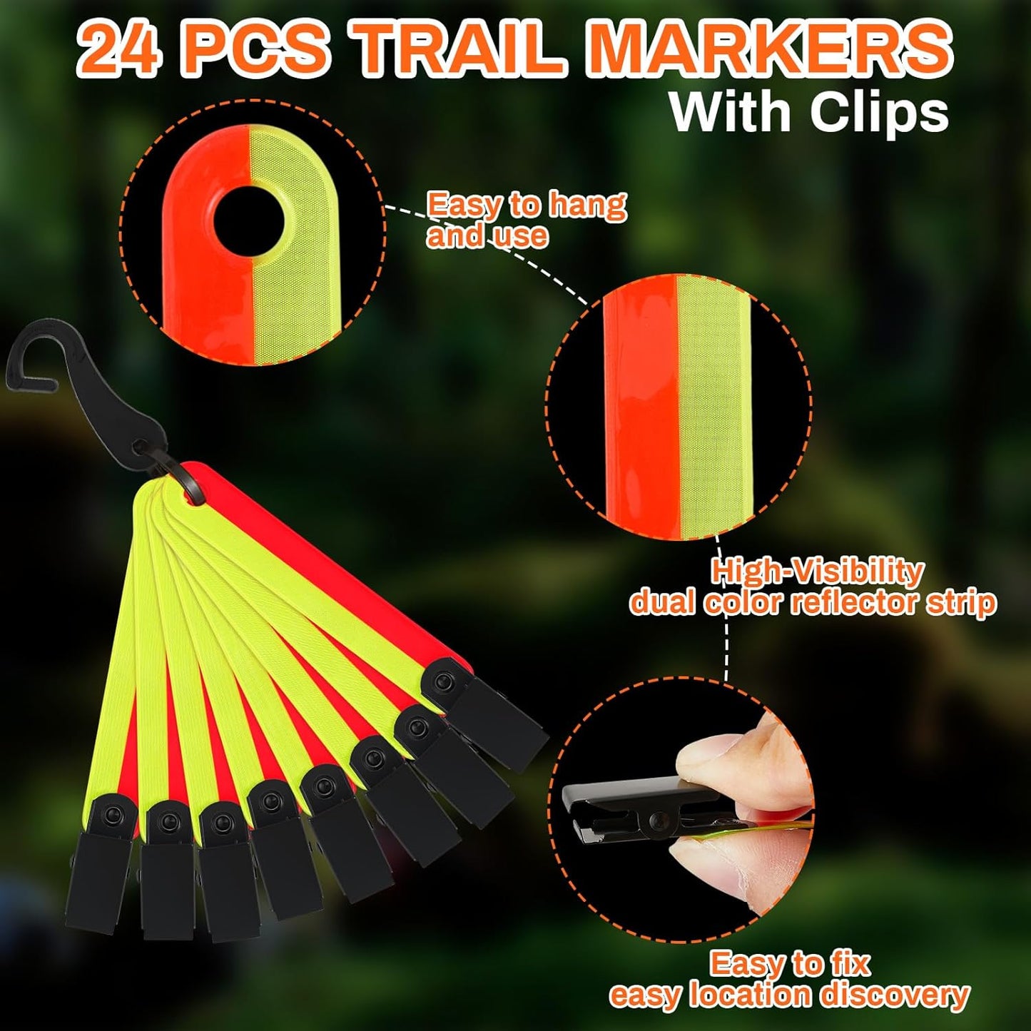 24/48/72/96/120 Pcs Trail Markers for Hunting Reflective Trail Markers High Visibility Glow Tree Reflector Tags with Clip for Tree Stand Hunting Hiking Camping