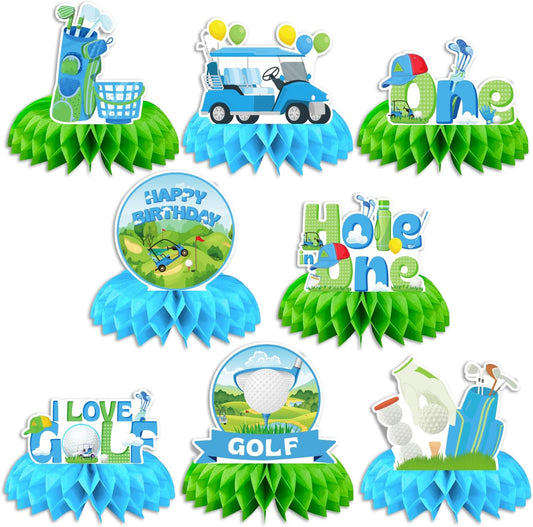 8Pcs Golf Birthday Decorations Green Golf Theme Honeycomb Centerpiece Supplies for Baby Shower Birthday Decor Golf Party Decorations