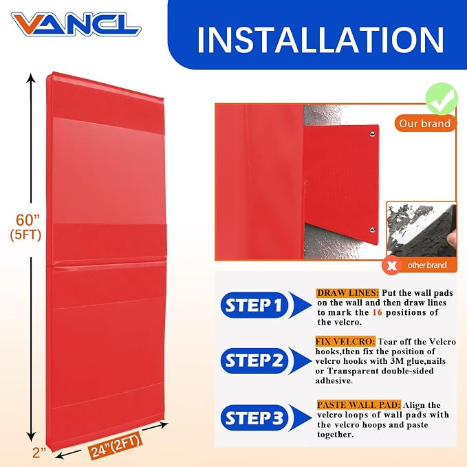 Gym Padding Wall Pads for Gym Wall Mats Basketball Wall Padding 2" Thick Foam - Image 2