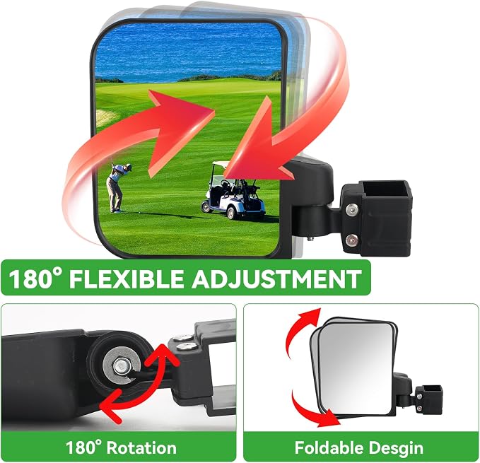 Golf Cart Side Mirrors for EZGO Club Car Yamaha, No Drilling HD-Shatterproof - Image 3