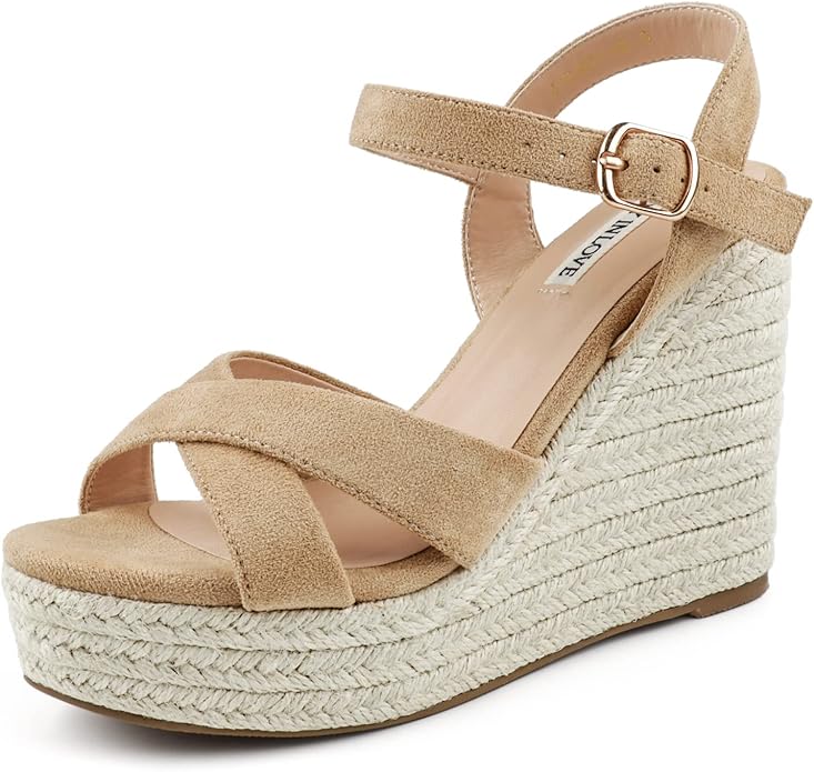 JOY IN LOVE Womens Espadrilles Wedge Sandals Platform Heels Ankle Strap Open by JOYINLOVE