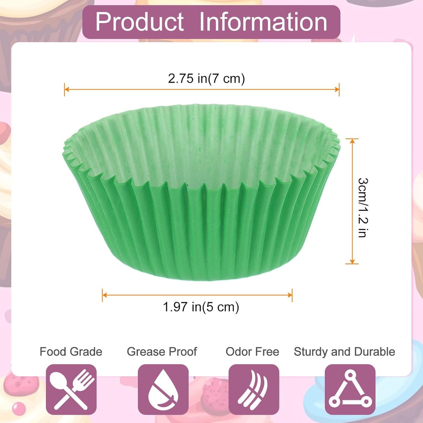 HARFINGTON 100 Count Cupcake Liners Green Cupcake Cups Standard Size Muffins Liners Papers Baking Cups Wrappers Greaseproof for Party Wedding Birthday