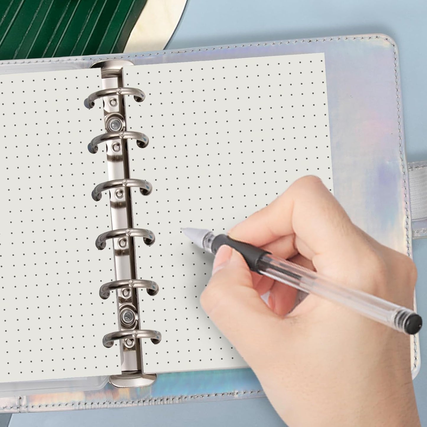 Harphia A7 6 Holes Binder Refill Value Set, 90sheets dotted loose leaf paper with stickers and dividers, planner inserts with binder pockets for A7 binder 6 holes refillable notebook,005dA7dot