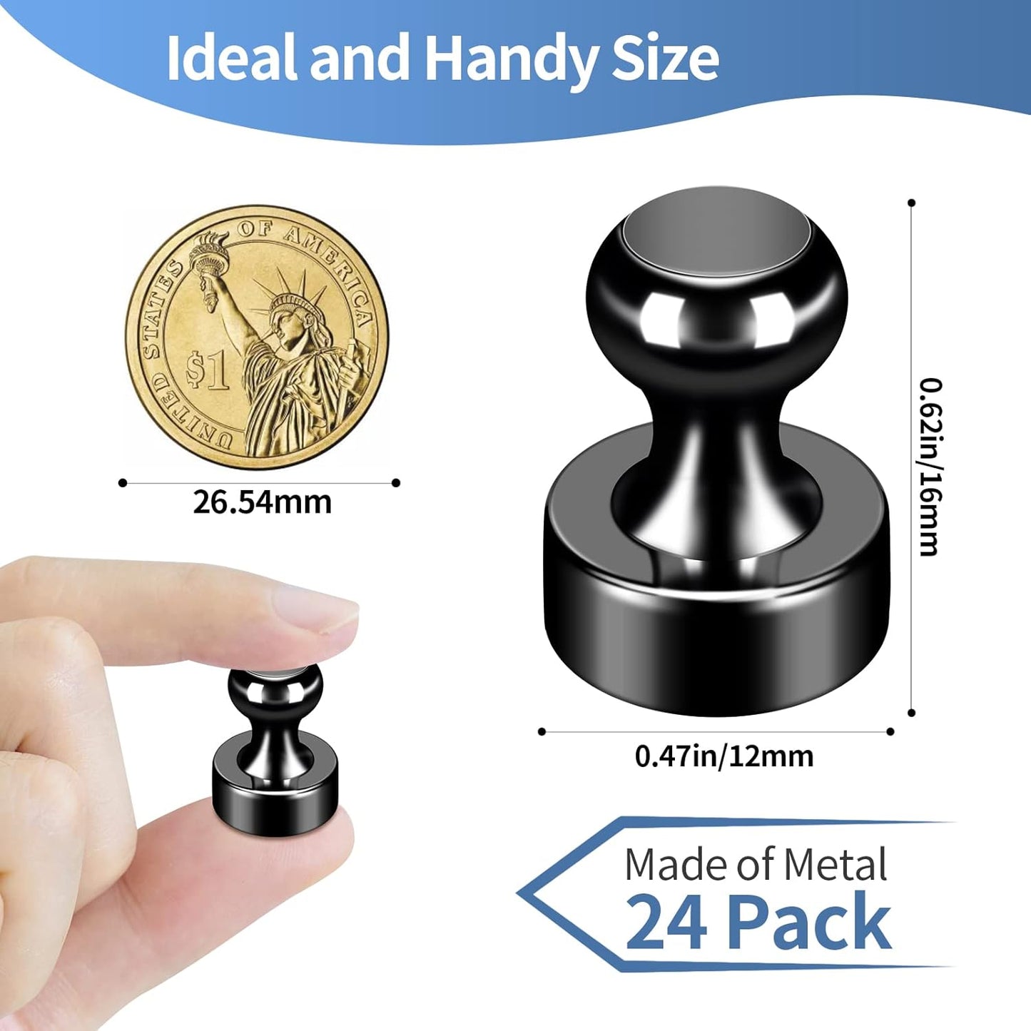 24Pack Black Fridge Magnets Adults,Strong Refrigerator Magnets for Whiteboard,Lockers,Office,Classroom, Kitchen