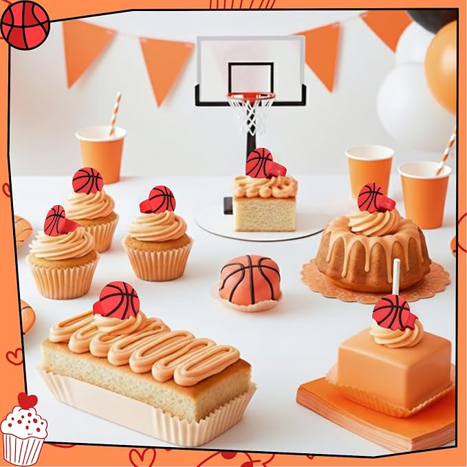 Honeydak 48 Pcs Basketball Cupcake Rings Toppers Decoration Sport Ball Theme - Image 5