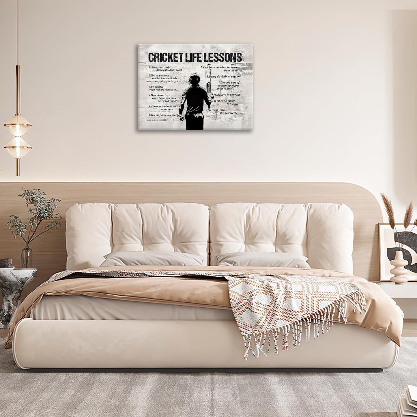 Gyeong Cricket Sports Wall Art Cricket Life Lessons Wall Decor Cricket Sign Retro Poster Boy Men Room Motivational Decorations Canvas Print Painting Artwork for Bedroom Bathroom Living Room 16"x12"