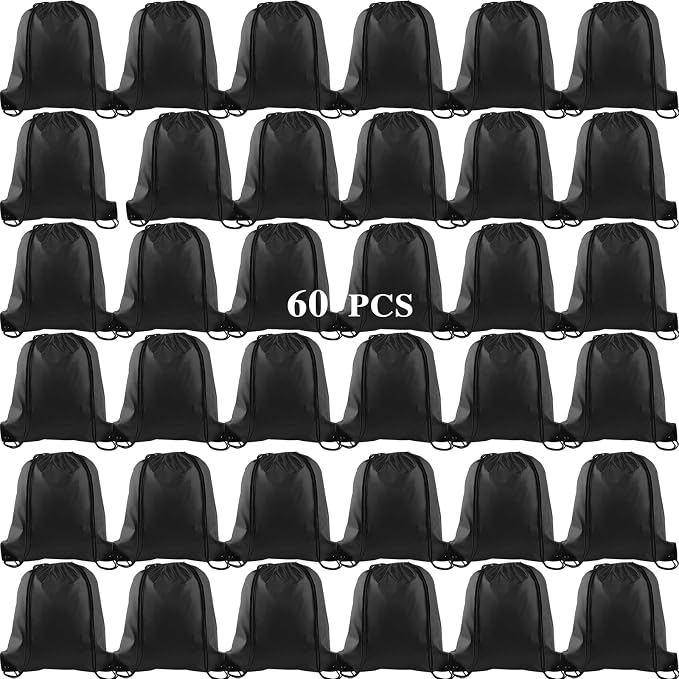 KUUQA 60Pcs Black Drawstring Backpack Bag Sack Drawstring Bags Bulk String Bags by KUUQA