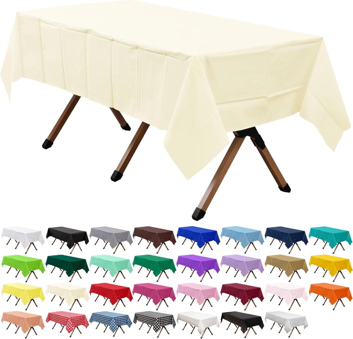 2 Pack Ivory Premium Plastic Tablecloth Rectangle 54 x 108 Inches Reusable Beige Creamy White Decorative Table Cover for Dining, Wedding, Party, Indoor and Outdoor use