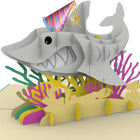 iGifts And Cards Ocean Adventure Shark 3D Pop Up Birthday Card, 6"x8", With Envelope and Notecard, Unique Gift for Kids, Teens, Beach Lovers, and Aquatic-Themed Celebrations