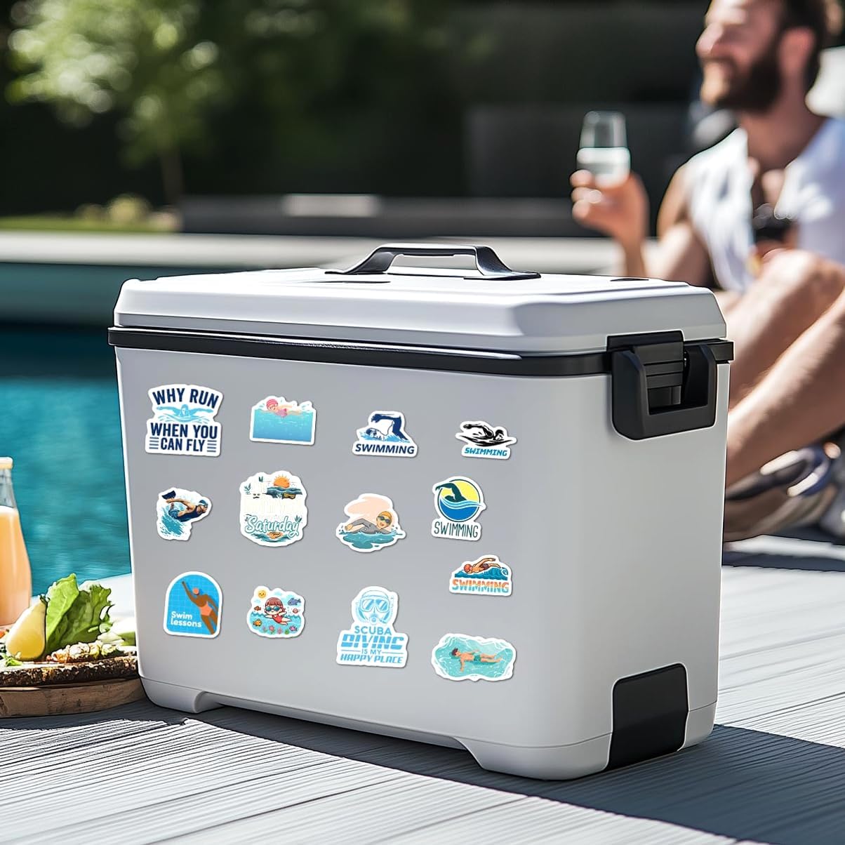 108 PCS Swimming Stickers, Waterproof Vinyl Swim Sports Decals for Water Bottles, Laptop, Skateboard, Helmet, Luggage, Cool Swimmer Accessories for Teens Girls Boys Adults Swim