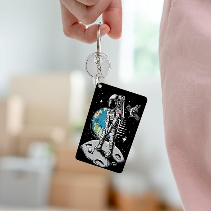 Astronaut Playing Golf Keychains Rectangular Acrylic Keychain Daily Key Ring - Image 7