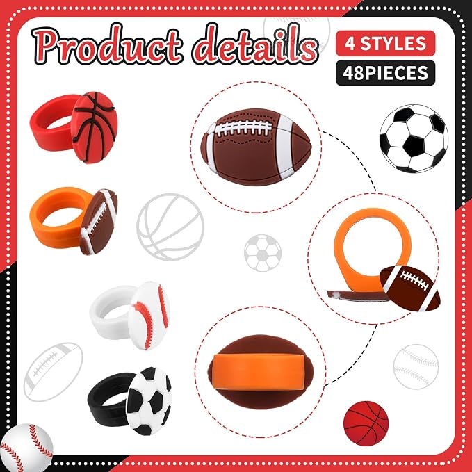 Honeydak 48 Pcs Sports Cupcake Toppers Basketball Softball Football Soccer - Image 3
