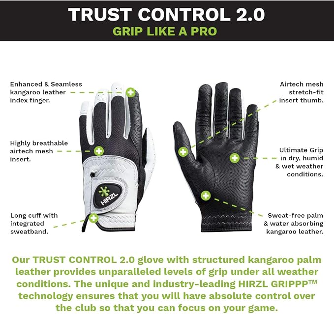HIRZL Trust Control 2.0 Golf Glove, All Weather Mens Golf Glove, Kangaroo - Image 2