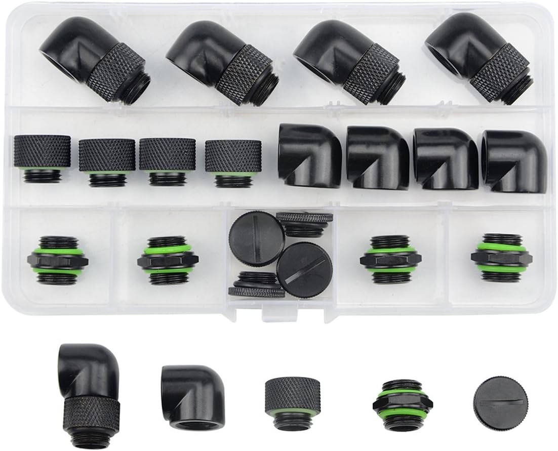 20 PCS Silver Chrome G1/4" Plug Fittings for Computer Water Cooling System (Black)