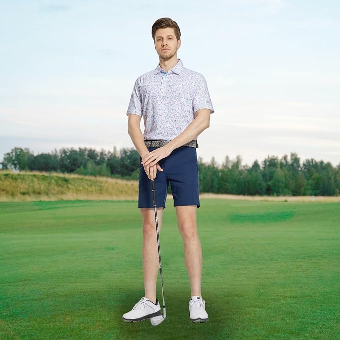 M MAELREG Mens Golf Shirt Short Sleeve Dry Fit Print Moisture Wicking - Image 2
