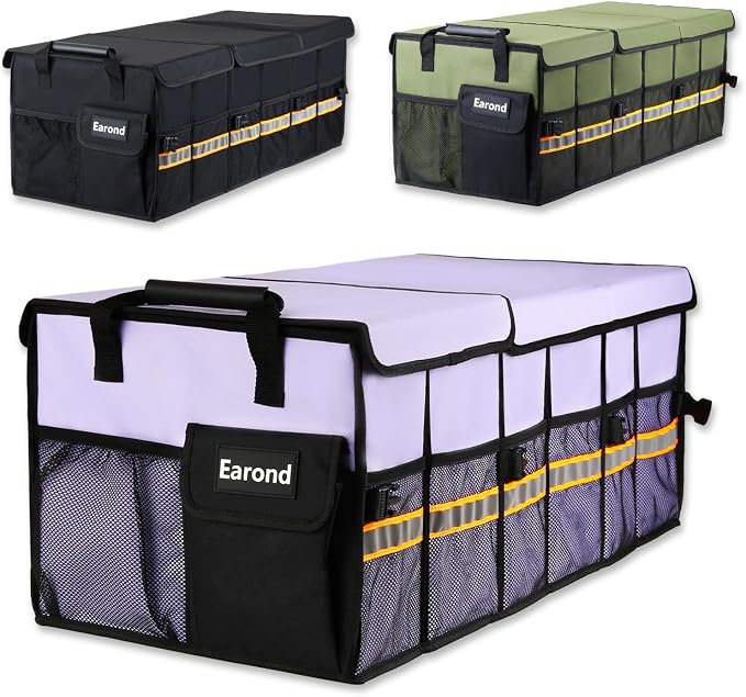 Car Trunk Organizer with Lid, Collapsible Car Storage Organizer with Multi by EarondLabProducts