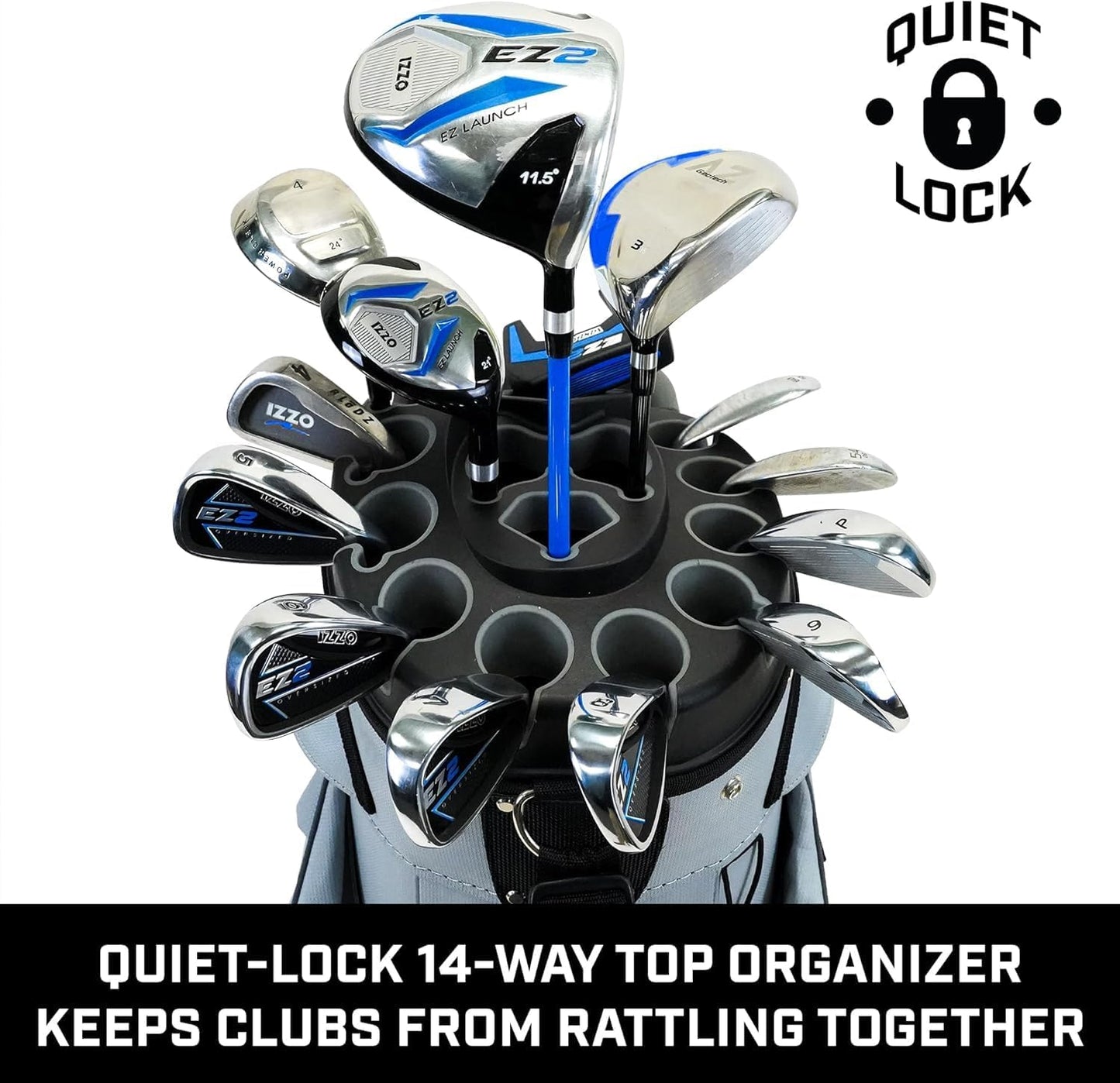 Izzo Vault Golf Cart Bag - Quiet-Lock 14 Way Club Divider