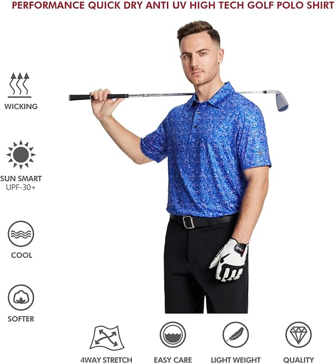 Golf Shirts for Men Dry Fit Short Sleeve Print Performance Moisture Wicking - Image 5
