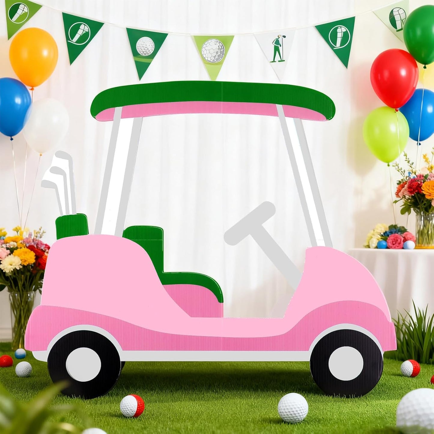 Janlaugh Golf Cart Cutout Props Golf Cart Decoration Backdrop Photo Booth Props Stand in Cardboard Fun Sports Photo Background for Baby Shower Birthday Decor First Birthday Gender Reveal Party Supply