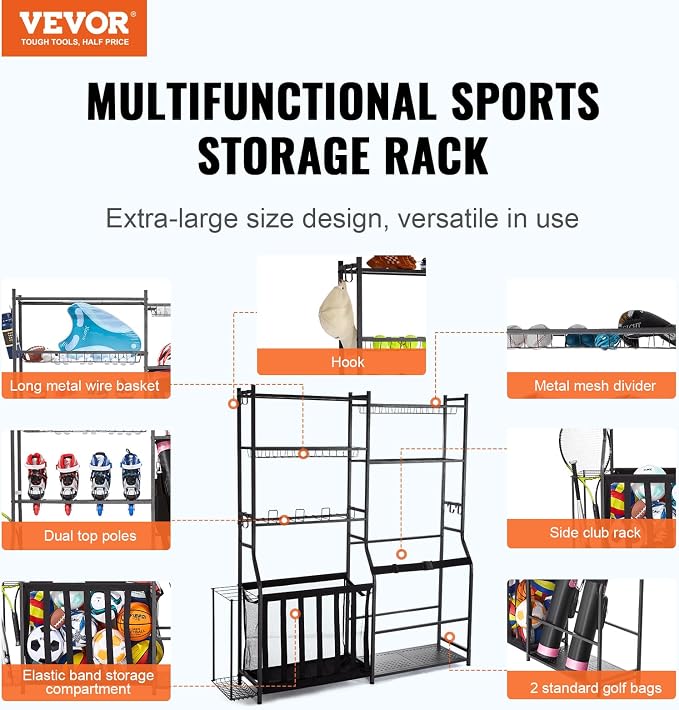 VEVOR Golf Bag Organizer, Golf Bag Storage Rack Stand Holder, Sports Equipment - Image 2