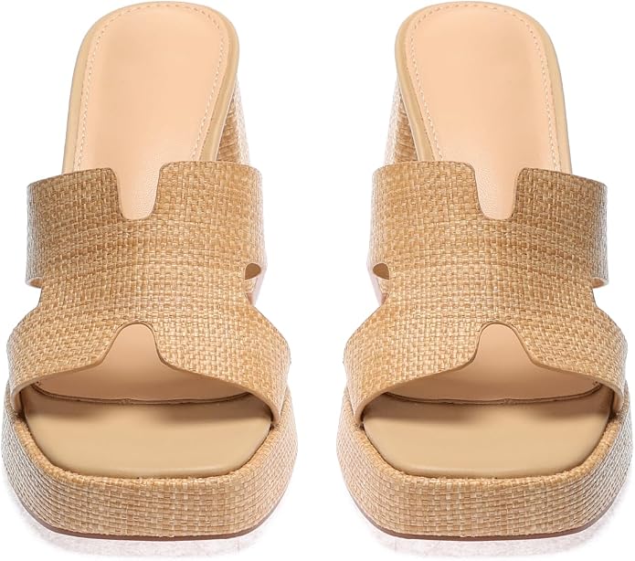 Monrovia Womens Sandals Heels for Women Slide On Block Chunky Platform High - Image 5