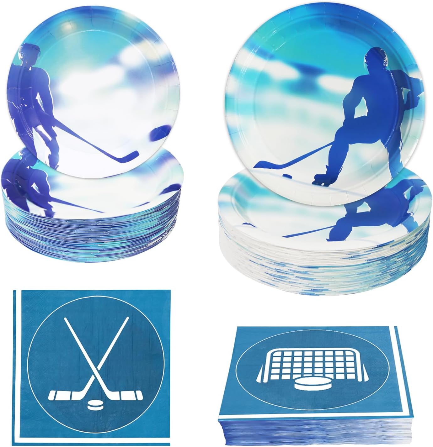 180Pcs Ice Hockey Party Supplies Paper Plates and Napkins Serve 60 Disposable Tableware Set for Birthday Party Decorations Game Day Family School Holiday Sports Events