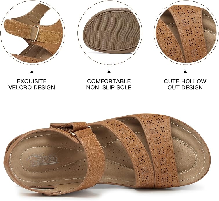 SHIBEVER Women's Wedge Sandals Platform: Comfortable Dressy Arch Support Ankle - Image 2