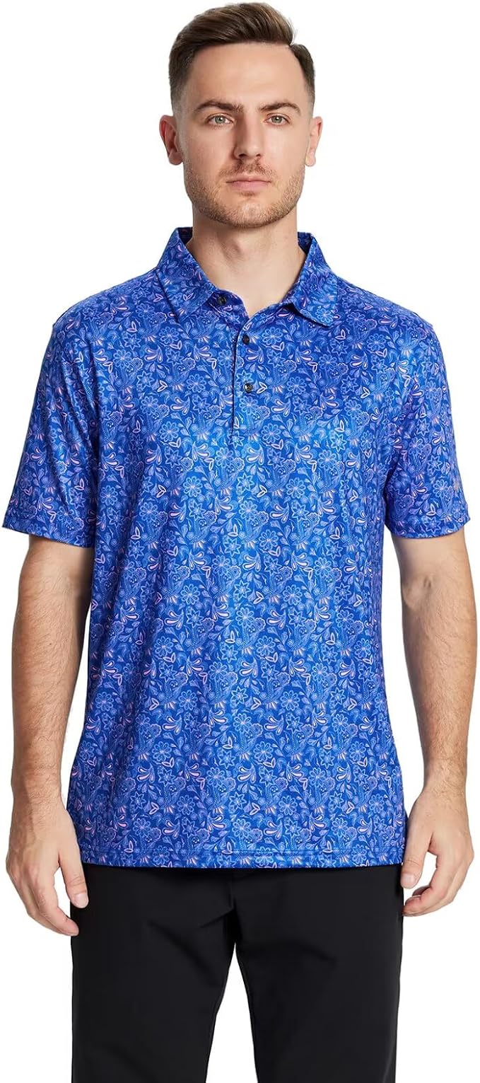 Golf Shirts for Men Dry Fit Short Sleeve Print Performance Moisture Wicking - Image 2