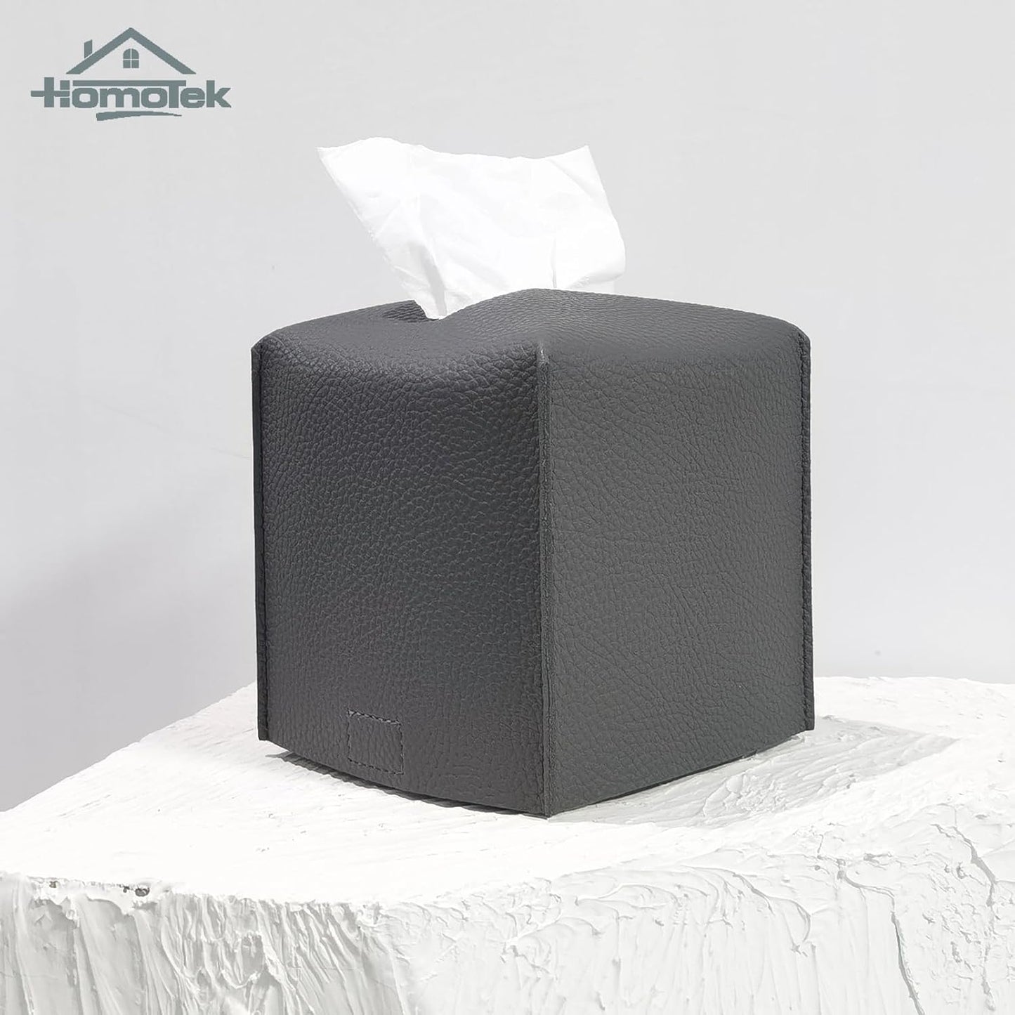 HOMOTEK 2 Pack Tissue Box Cover, Square PU Leather Tissue Holder, Decorative Facial Tissue Cube Paper Organizer Dispenser for Bathroom, Night Stands, Desk, Car 5X5X5'' - Beige, Pebble Grain