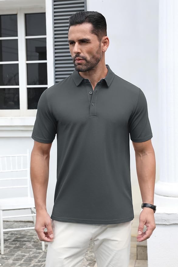 MAGCOMSEN Men's Polo Shirts Short Sleeve Cotton Pique 3 Button Classic Fit - Image 4