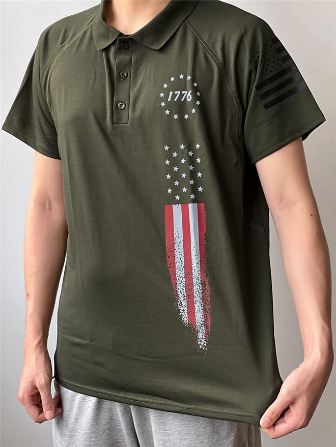 HARGLESMAN Men's 1776 Independence Day American Flag Short Sleeve Polo Golft - Image 4