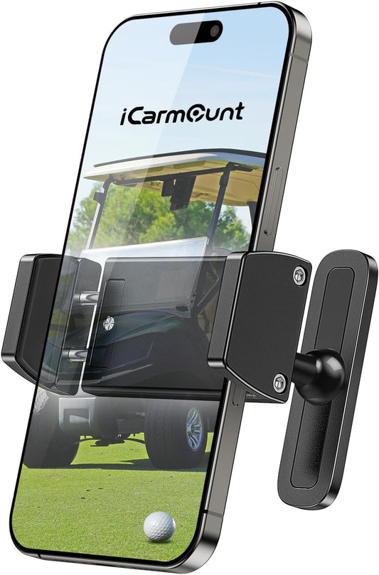 Aluminum Alloy Golf Cart Phone Holder with Safety Lock, Heavy Duty Magnetic Golf Phone Mount for EZGO/Club Car/Yamaha/Icon, Golf Cart Accessories Gifts for Men Women [Phone Case Friendly]