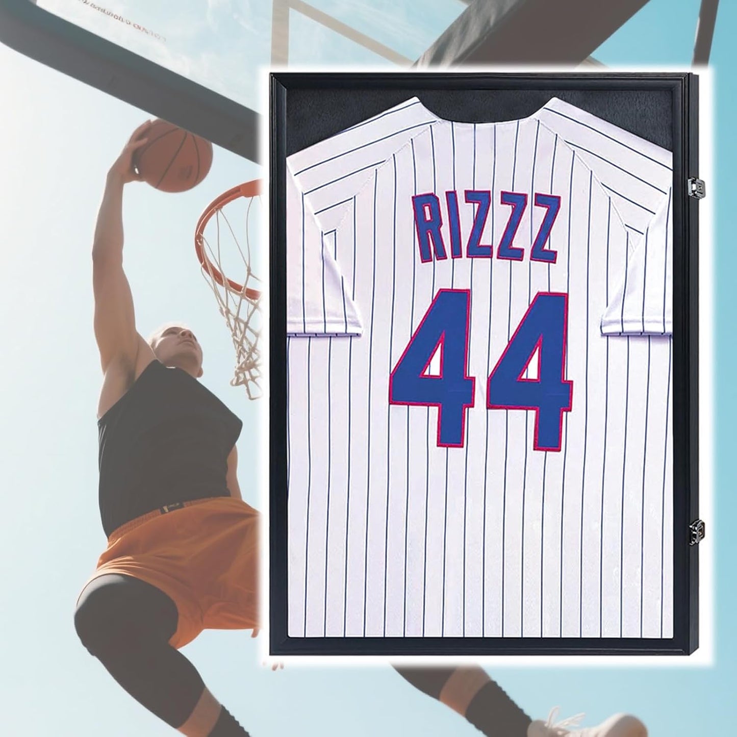 IHEIPYE Jersey Display Case Jersey Frame Large Shadow Box Lockable with UV Protection Acrylic and Hanger for Baseball Basketball Football Soccer Hockey 2XL Sport Jersey Shirt,Black