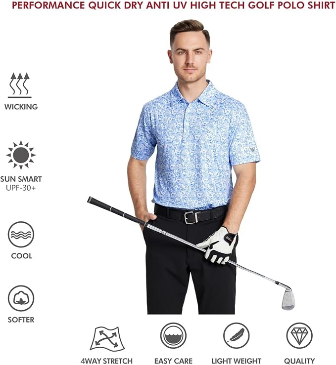 Golf Shirts for Men Dry Fit Short Sleeve Print Performance Moisture Wicking - Image 5